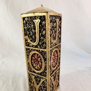 Beacon Hill Christmas 1970s JOY Wax Candle 9 Inches Square Holiday Japan Vintage